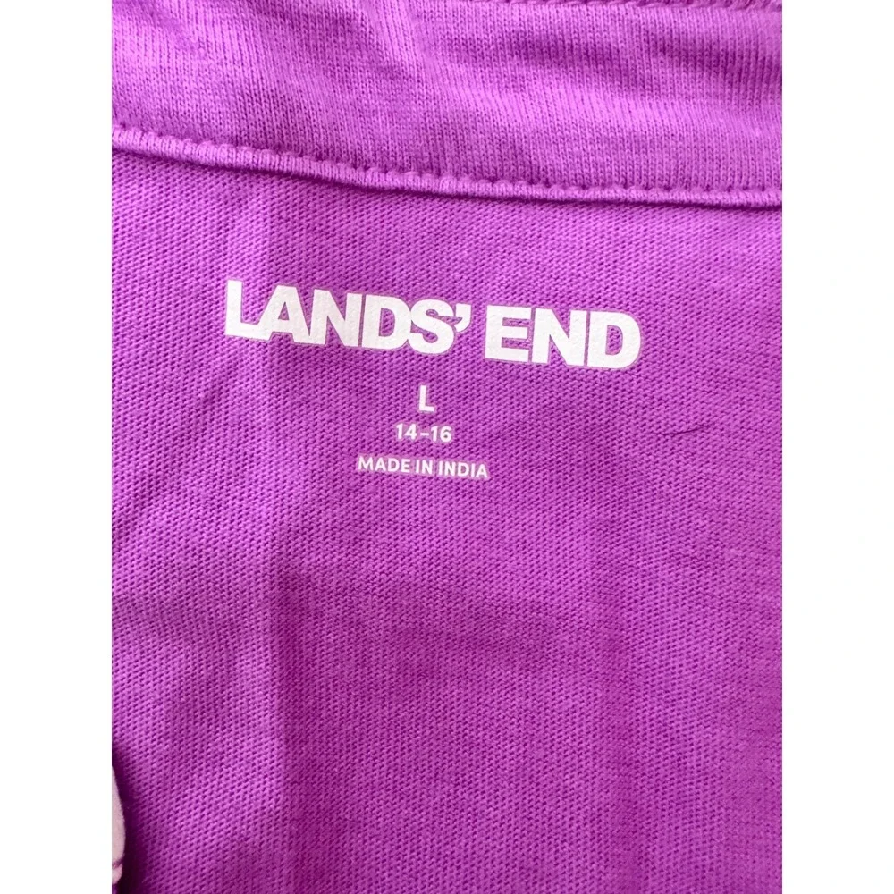 Lands End Women Purple Cotton Soutache Split Neck Sleeveless Shift Dress L 14-16